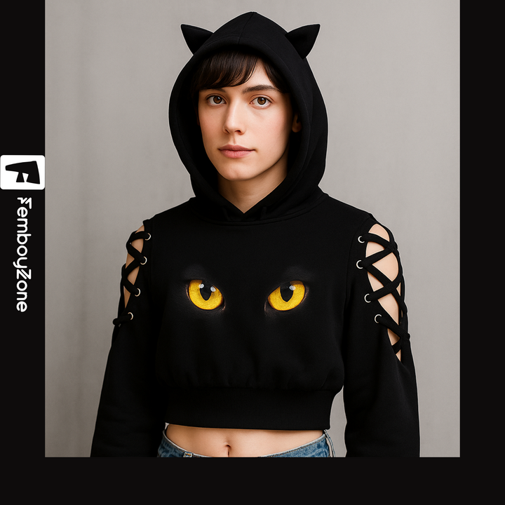 Neko-E-Boy Schnür-Hoodie mit Katzenohren – Niedlichkeit trifft auf düstere Vibes