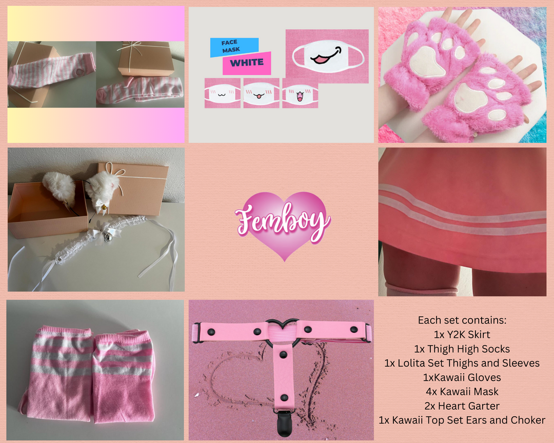 Femboy Starterkit Edition - Discover Your Style, Black Y2K Skirt, Thigh High Socks, Fingerless Gloves, Lolita Kit, Kawaii Gloves, Gift - Femboyzone