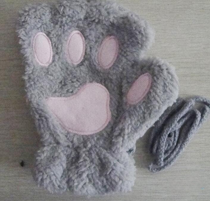 Kawaii Cat Paw Gloves, Fingerless Winter Gloves, Women's Animal Gloves, Warm Gift for Girls, Cute Cat Lovers - Femboyzone