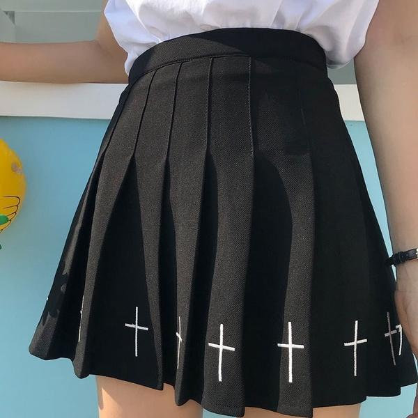 Checkerboard Print Goth Skirt, Flared Femboy Skirt, Emo Egirl Streetwear, Y2K Punk Skirt - Femboyzone