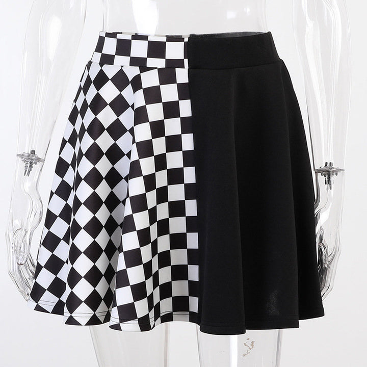 Checkerboard Print Goth Skirt, Flared Femboy Skirt, Emo Egirl Streetwear, Y2K Punk Skirt - Femboyzone