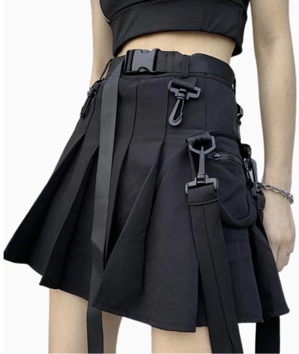 Femboy Techwear Skirt and Pant Set, Y2K Clothing, Gothic Pleated Mini Skirt, Dark Academia, Vintage Style - Femboyzone