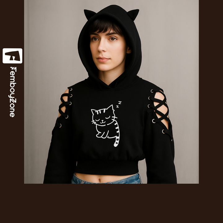 Neko-E-Boy Lace-Up Cat Ear Hoodie – Cuteness Meets Dark Vibes