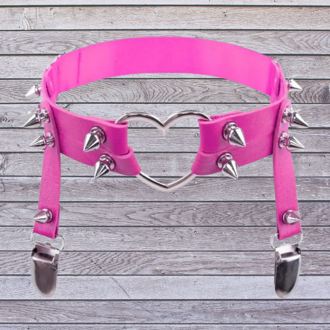 Femboy Heart Leg Garter with Pointed Rivets - by Femboyzone