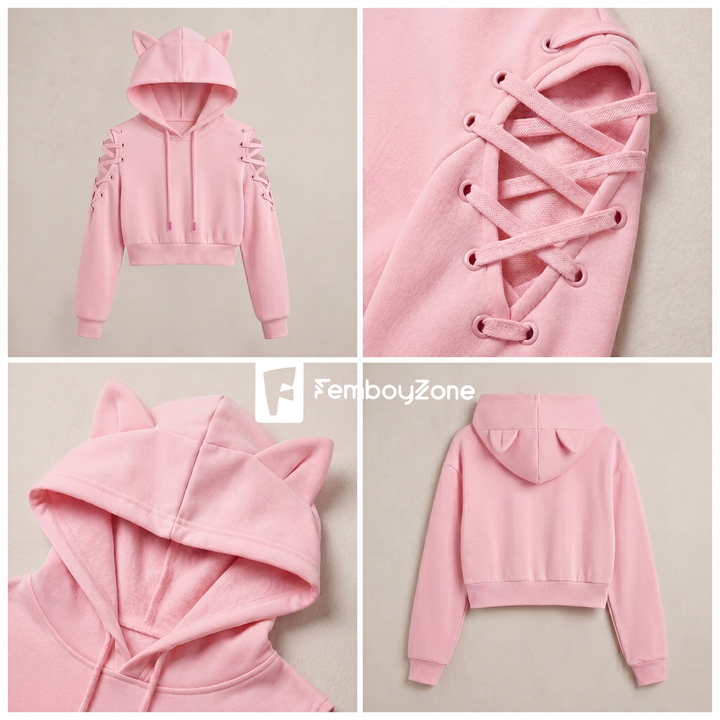 Neko-E-Boy Schnür-Hoodie mit Katzenohren – Niedlichkeit trifft auf düstere Vibes