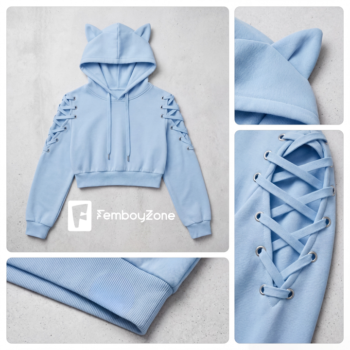 Neko-E-Boy Schnür-Hoodie mit Katzenohren – Niedlichkeit trifft auf düstere Vibes