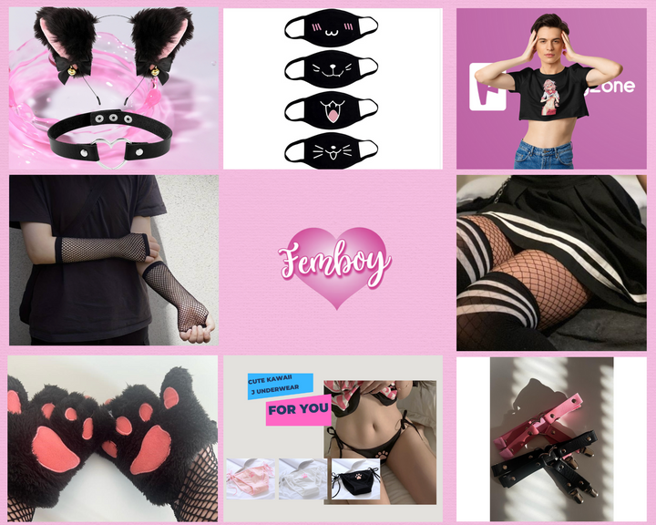 Femboy Starter Kit Hot Ikone Astolfo Look Edition, Black Y2K Skirt, High Waist Skirt, Cat Ear, Thigh Highs, Lingerie, Gift for Femboys