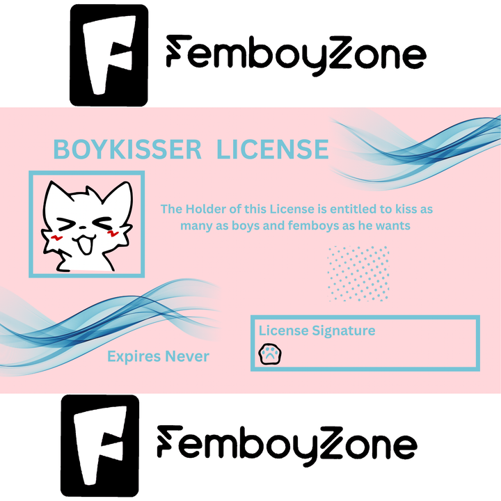 Boykisser License Card - the license to kiss boys and femboys! Pastell Blue and Pink Ediiton