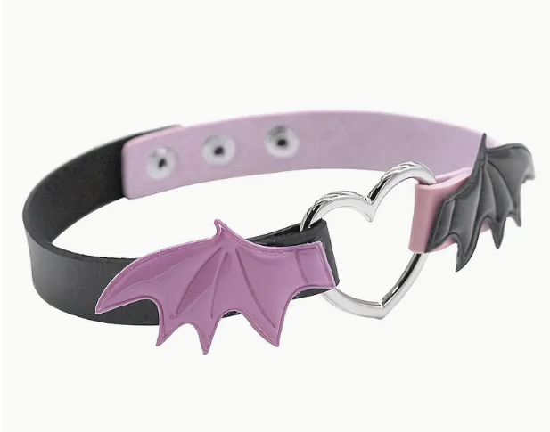 Femboy choker with heart and batwing design