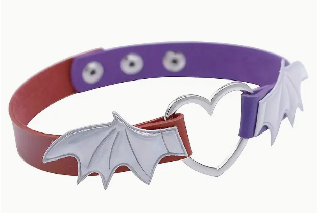 Femboy choker with heart and batwing design