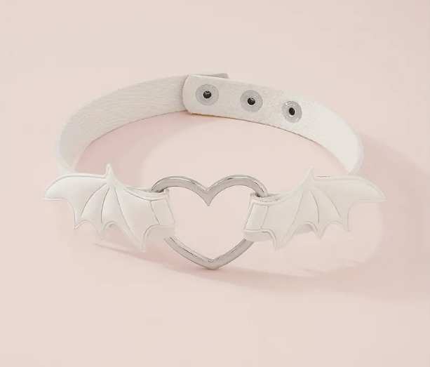 Femboy choker with heart and batwing design