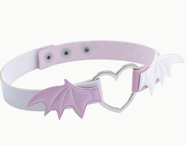 Femboy choker with heart and batwing design