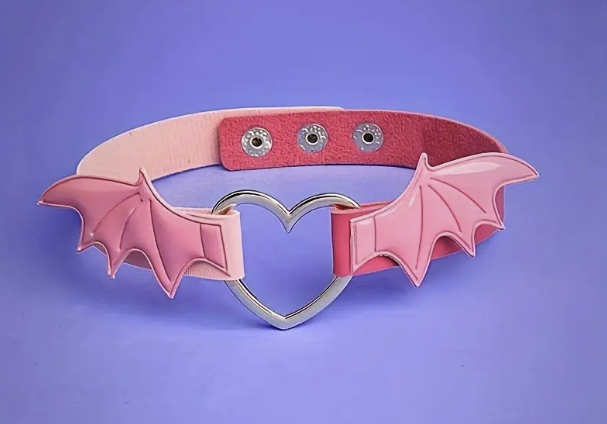 Femboy choker with heart and batwing design