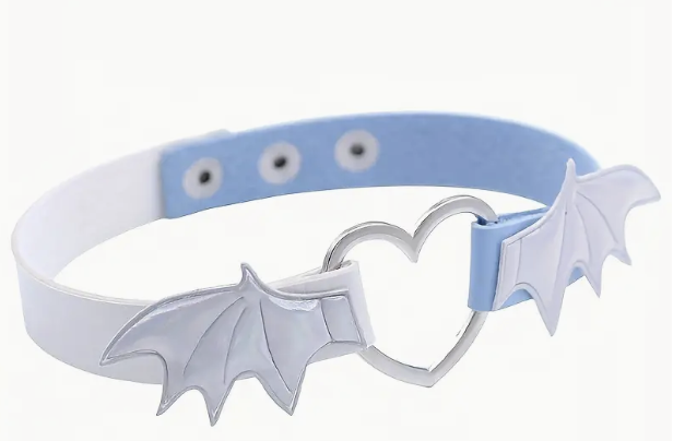 Femboy choker with heart and batwing design