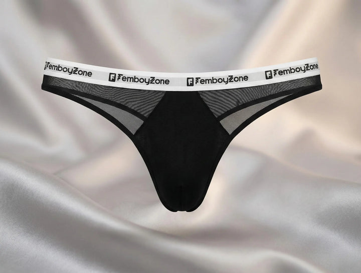 Femboy thong: Femboyzone icon. Seductive  Cotton Blend Underwear with a seductive mesh look.