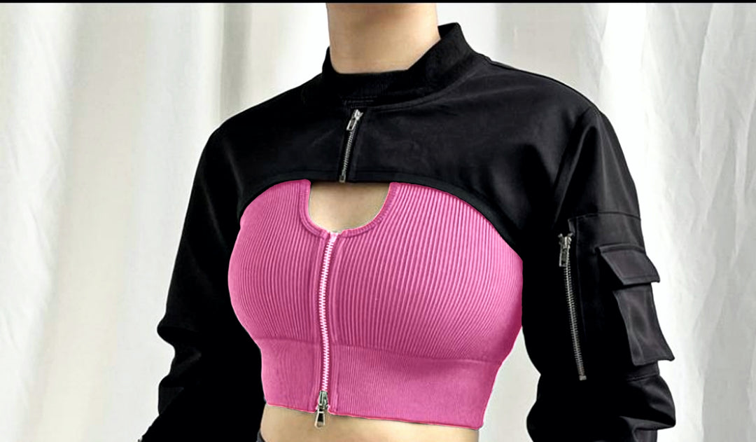 Femboy Techwear Cropped Zipper Shirt, Astolfo Techwear Shirt Femboyzone Femboy Techwear Cropped Zipper Shirt, Astolfo Techwear Shirt Femboyzone