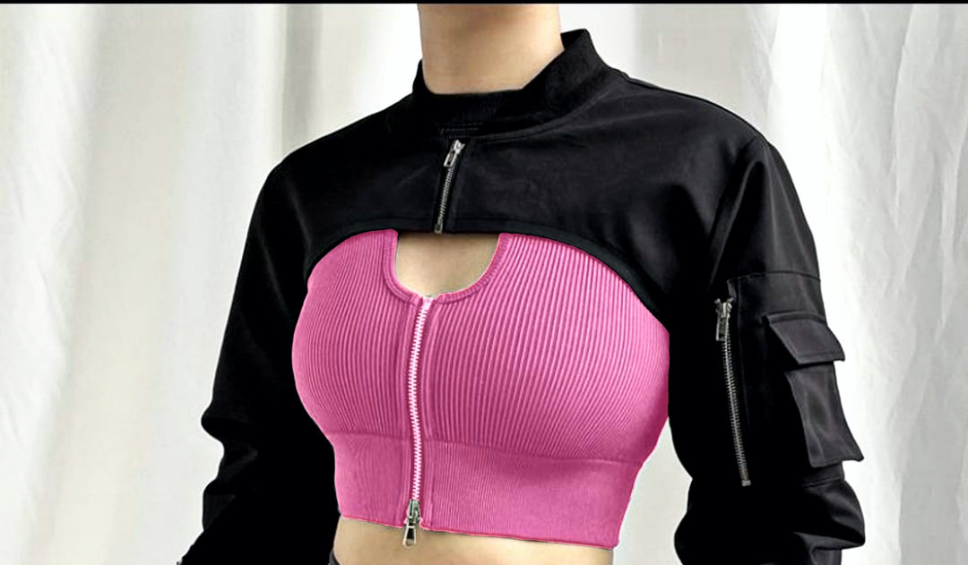 Femboy Techwear Cropped Zipper Shirt, Astolfo Inspired, Sexy Clothing, Cute Femboyfits, Sissy Style - Femboyzone