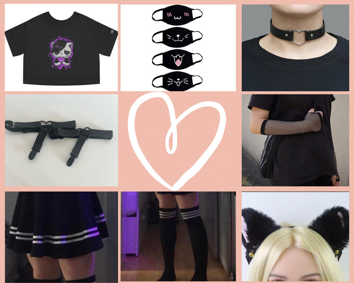 Femboy Set-Edition E-Boy Kit, Kawaii Y2K Clothing, Pleated Mini Skirt, Techwear Anime Shirt, Thigh High Socks - Femboyzone