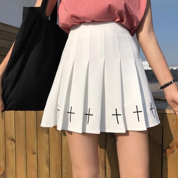 Checkerboard Print Goth Skirt, Flared Femboy Skirt, Emo Egirl Streetwear, Y2K Punk Skirt - Femboyzone